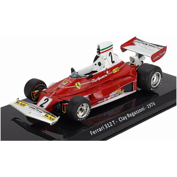 EDICOLA FERRARI F1 312T2 TEAM SCUDERIA FERRARI SEFAC N 2 SEASON 1976 CLAY REGAZZONI - CON VETRINA - WITH SHOWCASE - RED 1/24