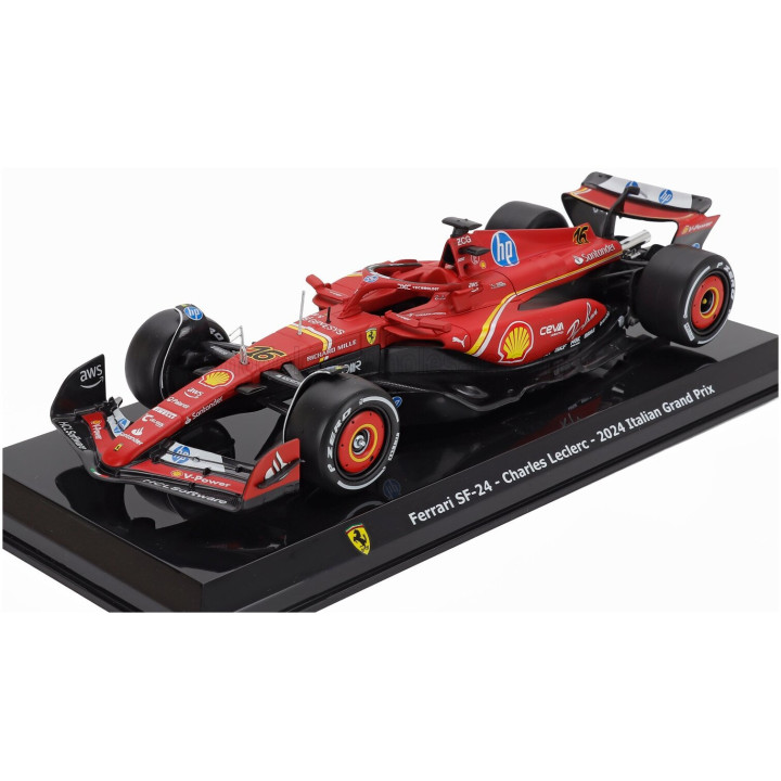 EDICOLA FERRARI F1 SF-24 TEAM SCUDERIA FERRARI N 16 WINNER MONZA ITALY GP 2024 CHARLES LECLERC - CON VETRINA - WITH SHOWCASE