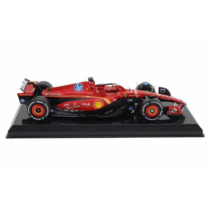 EDICOLA FERRARI F1 SF-24 TEAM SCUDERIA FERRARI N 16 WINNER MONZA ITALY GP 2024 CHARLES LECLERC - CON VETRINA - WITH SHOWCASE