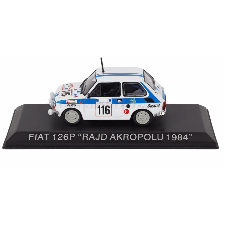 EDICOLA POLSKI FIAT 126P (night version) N 116 RAJD RALLY ACROPOLIS 1984 SZERLA JANUSZ - JANAREK KRZYSZTOF - WHITE BLUE 1/43