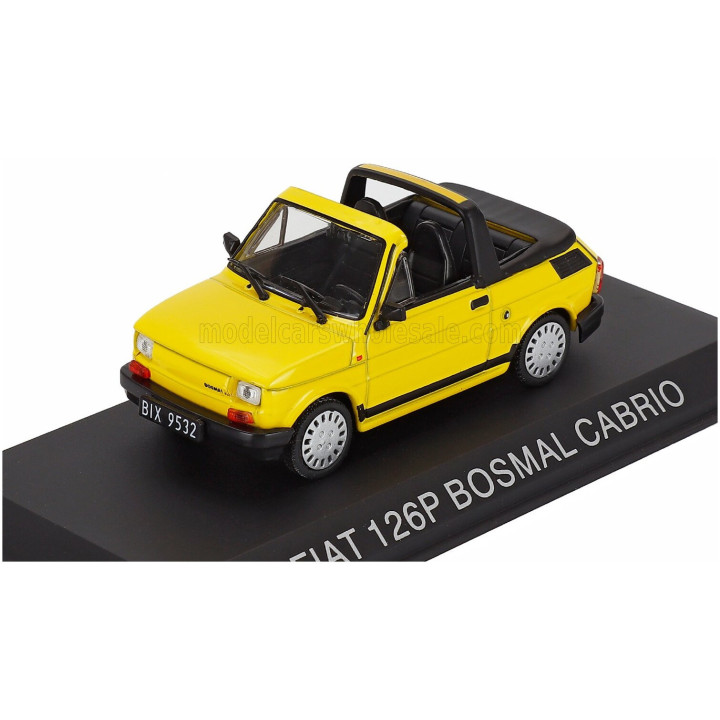 EDICOLA POLSKI FIAT 126P BOSMAL CABRIOLET 1987 - YELLOW BLACK 1/43