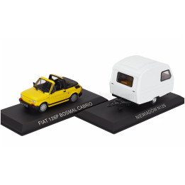 EDICOLA POLSKI FIAT 126P BOSMAL CABRIOLET 1987 WITH NIEWIADOW N126 ROULOTTE 1973 - YELLOW BLACK WHITE 1/43