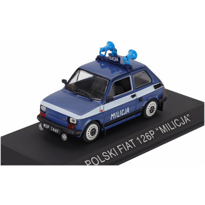EDICOLA POLSKI FIAT 126P MILICJA POLICE 1984 - BLUE WHITE 1/43