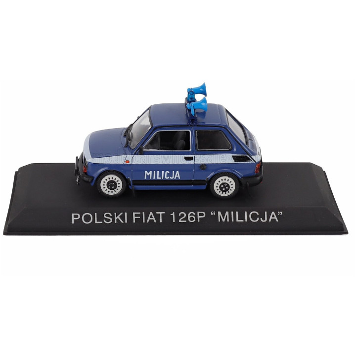 EDICOLA POLSKI FIAT 126P MILICJA POLICE 1984 - BLUE WHITE 1/43