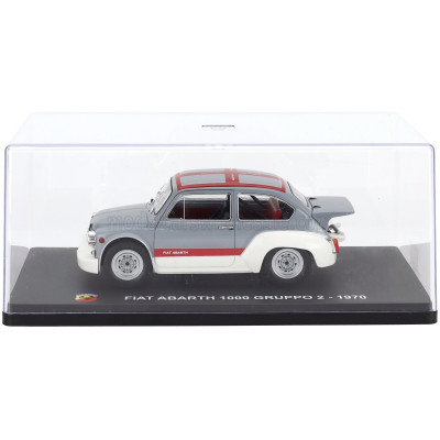 EDICOLA FIAT 600 ABARTH 1000 Gr.2 1970 - CON VETRINA - WITH SHOWCASE - GREY WHITE RED 1/24