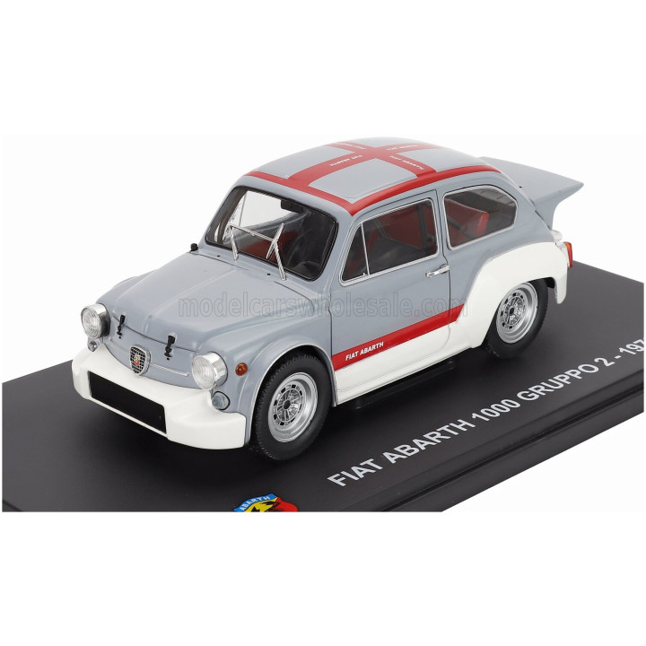 EDICOLA FIAT 600 ABARTH 1000 Gr.2 1970 - CON VETRINA - WITH SHOWCASE - GREY WHITE RED 1/24