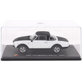 EDICOLA FIAT 124 ABARTH RALLY 1972 - CON VETRINA - WITH SHOWCASE - WHITE BLACK 1/24