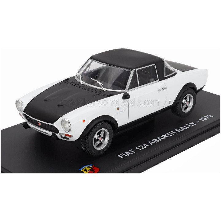 EDICOLA FIAT 124 ABARTH RALLY 1972 - CON VETRINA - WITH SHOWCASE - WHITE BLACK 1/24