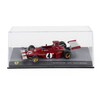 EDICOLA FERRARI F1 312 B3 N 4 SEASON 1973 ARTURO MERZARIO - CON VETRINA - WITH SHOWCASE - RED SILVER 1/43