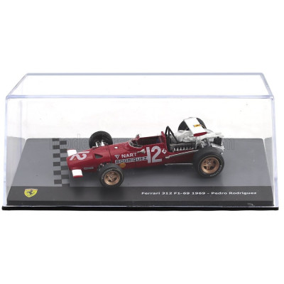 EDICOLA FERRARI F1 312 TEAM N.A.R.T. N 12 SEASON 1969 PEDRO RODRIGUEZ - CON VETRINA - WITH SHOWCASE - RED WHITE 1/43