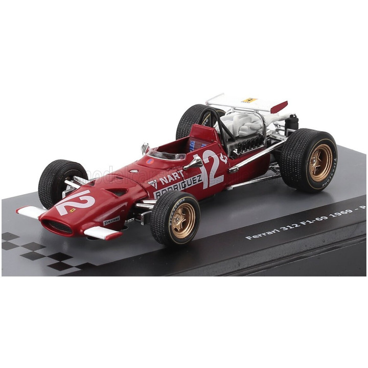 EDICOLA FERRARI F1 312 TEAM N.A.R.T. N 12 SEASON 1969 PEDRO RODRIGUEZ - CON VETRINA - WITH SHOWCASE - RED WHITE 1/43