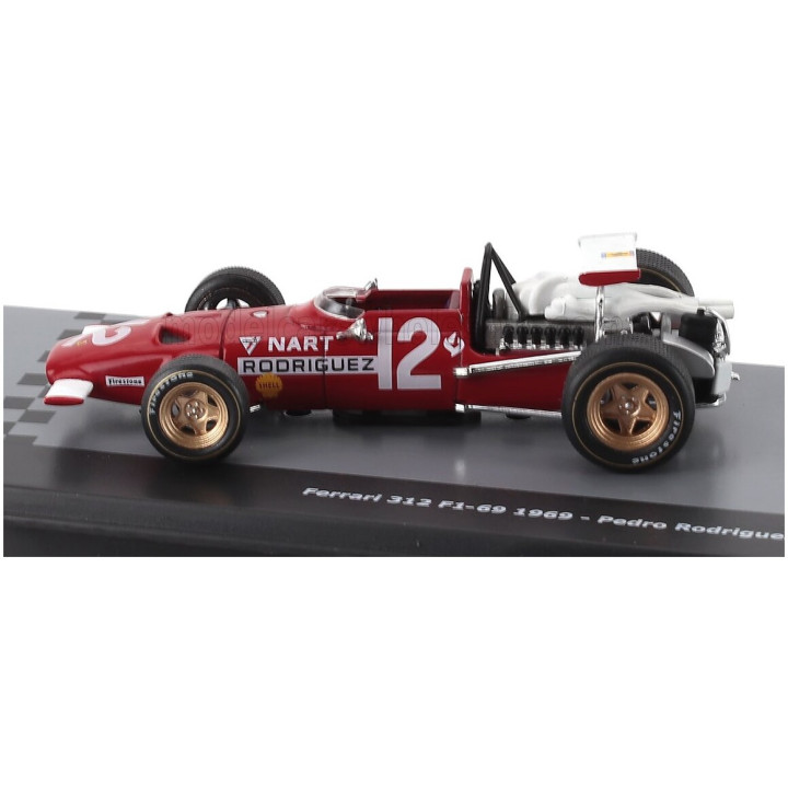 EDICOLA FERRARI F1 312 TEAM N.A.R.T. N 12 SEASON 1969 PEDRO RODRIGUEZ - CON VETRINA - WITH SHOWCASE - RED WHITE 1/43