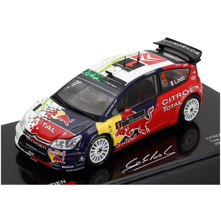 EDICOLA CITROEN C4 WRC HY MOTION-4 N 1 RALLY TEST SEASON 2008 SEBASTIEN LOEB - CON VETRINA - WITH SHOWCASE - RED BLUE WHITE 1/43