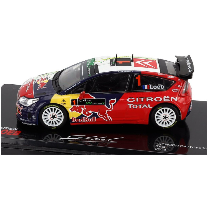 EDICOLA CITROEN C4 WRC HY MOTION-4 N 1 RALLY TEST SEASON 2008 SEBASTIEN LOEB - CON VETRINA - WITH SHOWCASE - RED BLUE WHITE 1/43