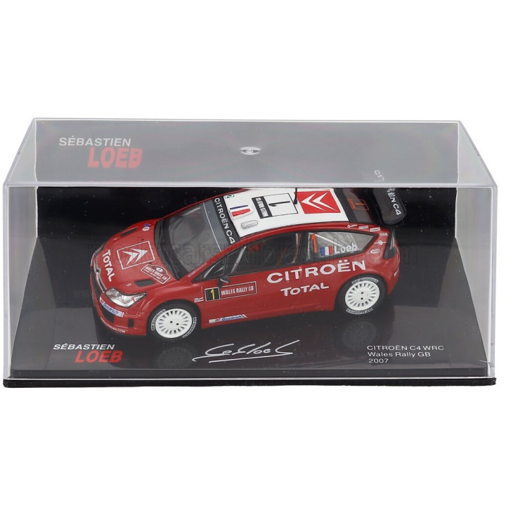 EDICOLA CITROEN C4 WRC N 1 3rd RALLY WALES GB 2007 SEBASTIEN LOEB - DANIEL ELENA - CON VETRINA - WITH SHOWCASE - RED WHITE 1/43