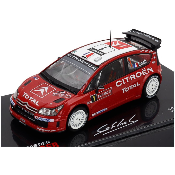 EDICOLA CITROEN C4 WRC N 1 3rd RALLY WALES GB 2007 SEBASTIEN LOEB - DANIEL ELENA - CON VETRINA - WITH SHOWCASE - RED WHITE 1/43