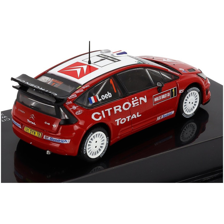 EDICOLA CITROEN C4 WRC N 1 3rd RALLY WALES GB 2007 SEBASTIEN LOEB - DANIEL ELENA - CON VETRINA - WITH SHOWCASE - RED WHITE 1/43