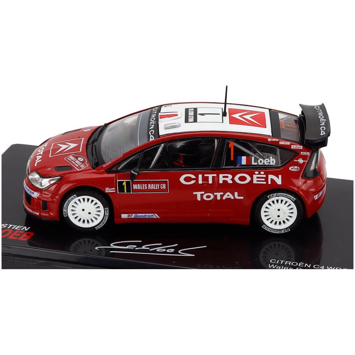 EDICOLA CITROEN C4 WRC N 1 3rd RALLY WALES GB 2007 SEBASTIEN LOEB - DANIEL ELENA - CON VETRINA - WITH SHOWCASE - RED WHITE 1/43