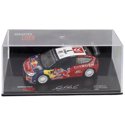 EDICOLA CITROEN C4 WRC N 1 WINNER RALLY TOUR DE CORSE 2008 SEBASTIEN LOEB - DANIEL ELENA - CON VETRINA - WITH SHOWCASE - RED