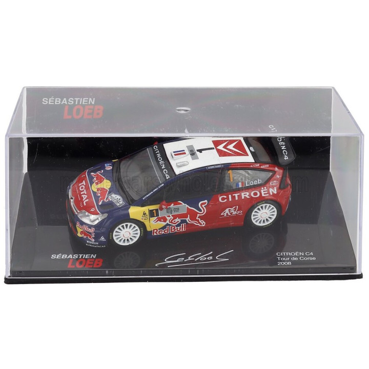 EDICOLA CITROEN C4 WRC N 1 WINNER RALLY TOUR DE CORSE 2008 SEBASTIEN LOEB - DANIEL ELENA - CON VETRINA - WITH SHOWCASE - RED