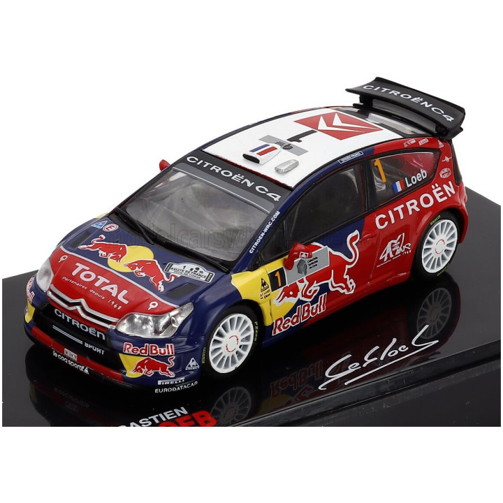 EDICOLA CITROEN C4 WRC N 1 WINNER RALLY TOUR DE CORSE 2008 SEBASTIEN LOEB - DANIEL ELENA - CON VETRINA - WITH SHOWCASE - RED