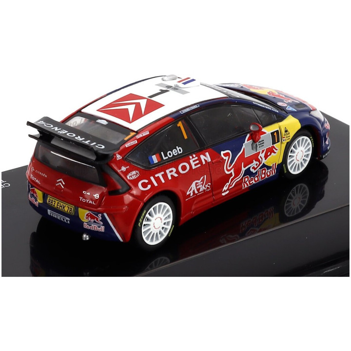 EDICOLA CITROEN C4 WRC N 1 WINNER RALLY TOUR DE CORSE 2008 SEBASTIEN LOEB - DANIEL ELENA - CON VETRINA - WITH SHOWCASE - RED