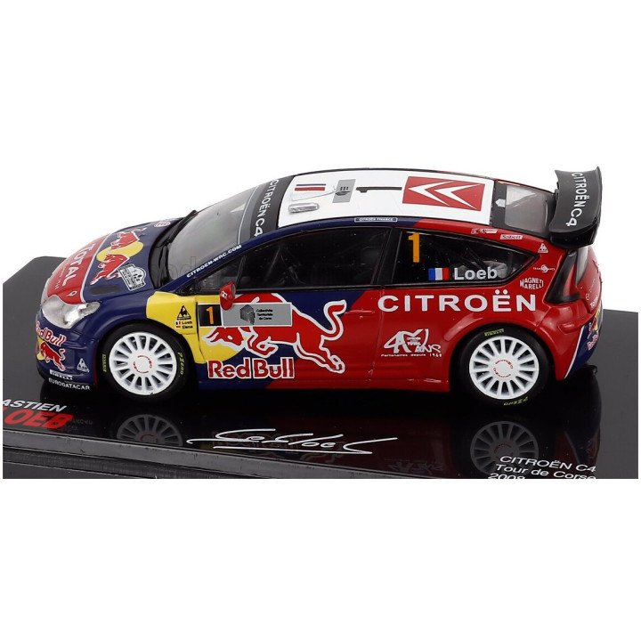 EDICOLA CITROEN C4 WRC N 1 WINNER RALLY TOUR DE CORSE 2008 SEBASTIEN LOEB - DANIEL ELENA - CON VETRINA - WITH SHOWCASE - RED
