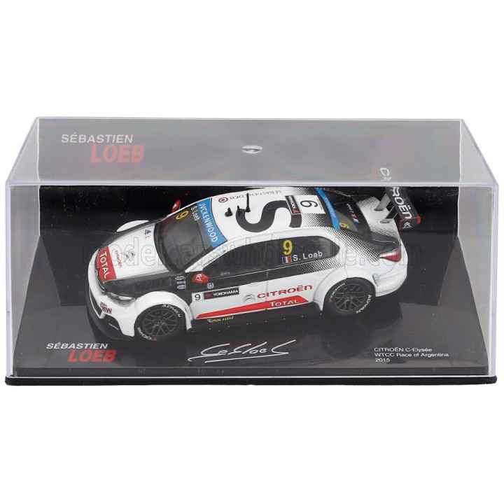 EDICOLA CITROEN C-ELYSEE N 9 WTCC RACE OF ARGENTINA 2015 SEBASTIEN LOEB - CON VETRINA - WITH SHOWCASE - WHITE BLACK RED 1/43