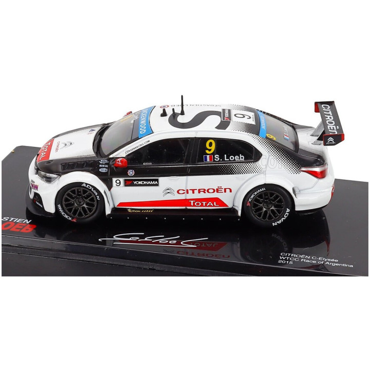 EDICOLA CITROEN C-ELYSEE N 9 WTCC RACE OF ARGENTINA 2015 SEBASTIEN LOEB - CON VETRINA - WITH SHOWCASE - WHITE BLACK RED 1/43