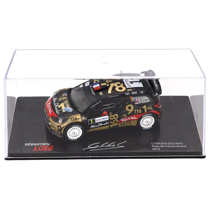 EDICOLA CITROEN DS3 WRC N 1 RALLY DE FRANCE ALSACE 2013 SEBASTIEN LOEB - DANIEL ELENA - CON VETRINA - WITH SHOWCASE - MATT