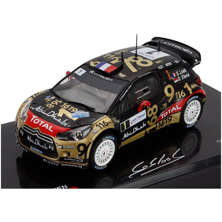 EDICOLA CITROEN DS3 WRC N 1 RALLY DE FRANCE ALSACE 2013 SEBASTIEN LOEB - DANIEL ELENA - CON VETRINA - WITH SHOWCASE - MATT