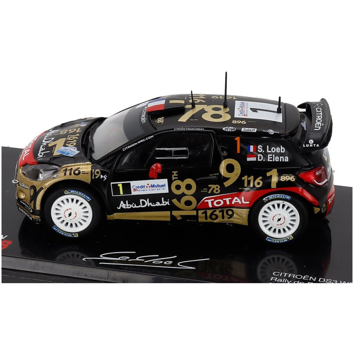 EDICOLA CITROEN DS3 WRC N 1 RALLY DE FRANCE ALSACE 2013 SEBASTIEN LOEB - DANIEL ELENA - CON VETRINA - WITH SHOWCASE - MATT