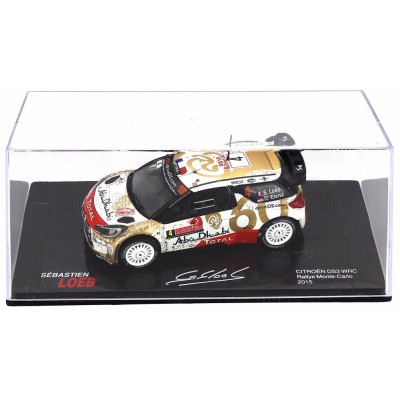 EDICOLA CITROEN DS3 WRC N 4 RALLY MONTECARLO 2015 SEBASTIEN LOEB - DANIEL ELENA - CON VETRINA - WITH SHOWCASE - RED GOLD WHITE