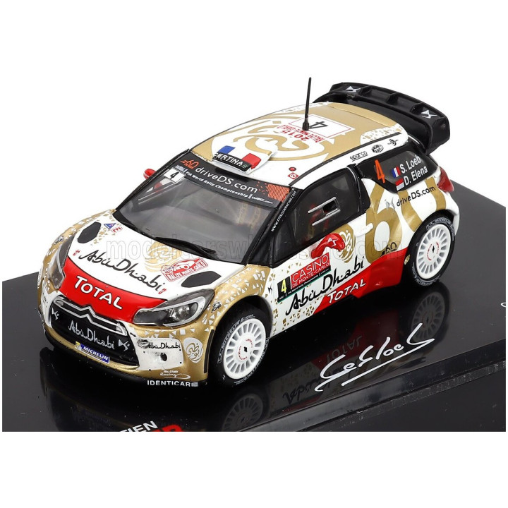 EDICOLA CITROEN DS3 WRC N 4 RALLY MONTECARLO 2015 SEBASTIEN LOEB - DANIEL ELENA - CON VETRINA - WITH SHOWCASE - RED GOLD WHITE