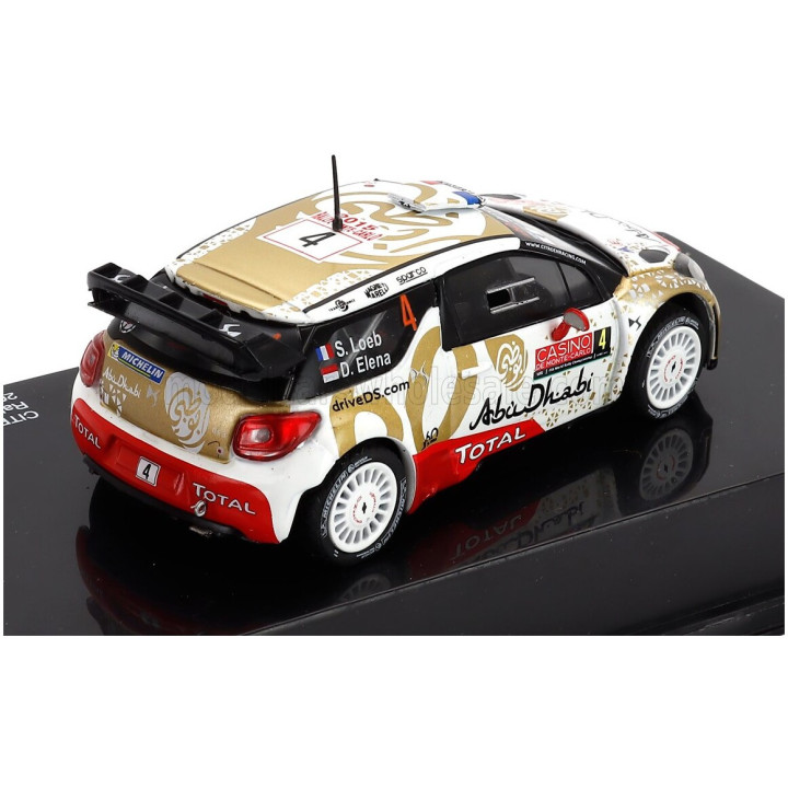 EDICOLA CITROEN DS3 WRC N 4 RALLY MONTECARLO 2015 SEBASTIEN LOEB - DANIEL ELENA - CON VETRINA - WITH SHOWCASE - RED GOLD WHITE