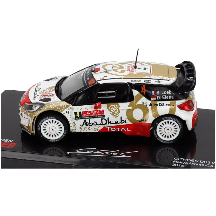 EDICOLA CITROEN DS3 WRC N 4 RALLY MONTECARLO 2015 SEBASTIEN LOEB - DANIEL ELENA - CON VETRINA - WITH SHOWCASE - RED GOLD WHITE