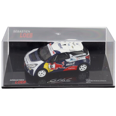EDICOLA CITROEN DS3 N 6 TROPHEE ANDROS GLACE 2014 SEBASTIEN LOEB - CON VETRINA - WITH SHOWCASE - WHITE BLUE 1/43