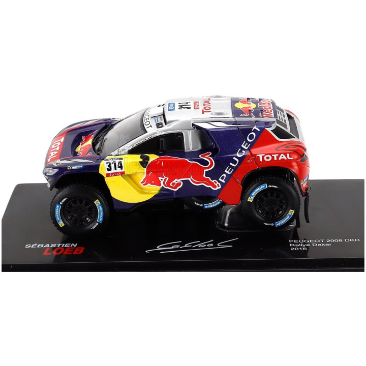 EDICOLA PEUGEOT 2008 DKR16 TEAM PEUGEOT TOTAL N 314 RALLY DAKAR 2016 SEBASTIEN LOEB - DANIEL ELENA - CON VETRINA - WITH