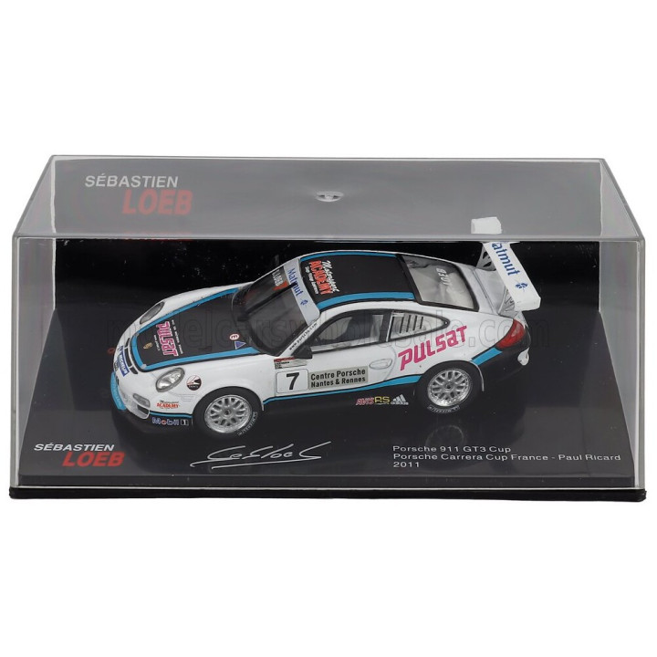 EDICOLA PORSCHE 911 997 GT3 CUP N 7 PORSCHE CARRERA CUP FRANCE PAUL RICARD 2011 SEBASTIEN LOEB - CON VETRINA - WITH SHOWCASE