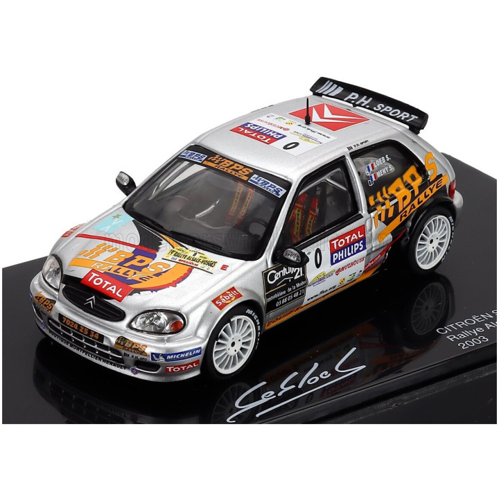 EDICOLA CITROEN SAXO KIT CAR N 0 RALLY ALSACE VOSGES VILLE DE MULTHOUSELOEB 2003 SEBASTIEN LOEB - SEVERINE MENY - CON VETRINA