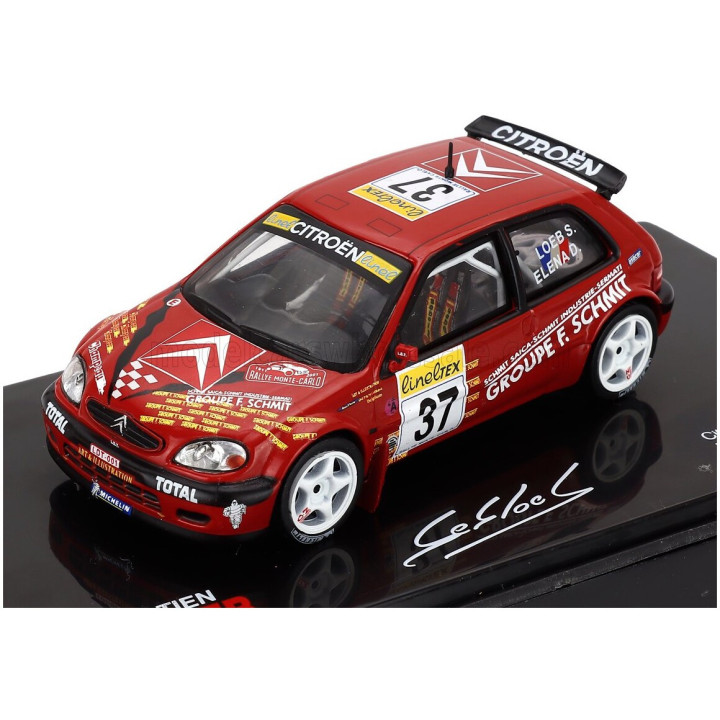 EDICOLA CITROEN SAXO KIT CAR N 37 RALLY MONTECARLO 2001 SEBASTIEN LOEB - DANIEL ELENA - CON VETRINA - WITH SHOWCASE - RED 1/43