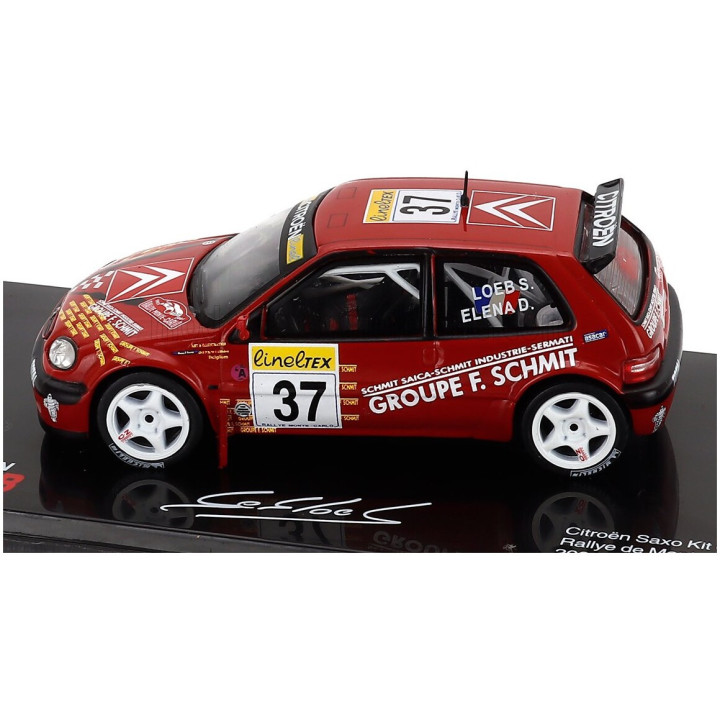 EDICOLA CITROEN SAXO KIT CAR N 37 RALLY MONTECARLO 2001 SEBASTIEN LOEB - DANIEL ELENA - CON VETRINA - WITH SHOWCASE - RED 1/43