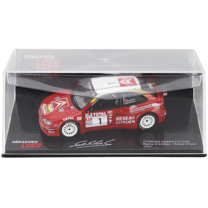 EDICOLA CITROEN XSARA KIT CAR N 1 RALLY ANTIBES D'AZUR 2001 SEBASTIEN LOEB - DANIEL ELENA - CON VETRINA - WITH SHOWCASE - RED
