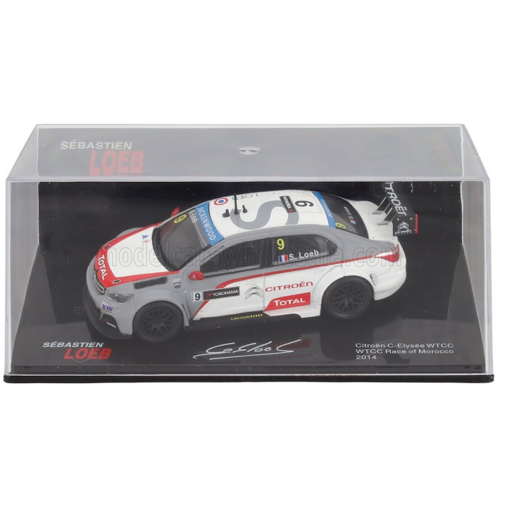 EDICOLA CITROEN C-ELYSEE N 9 WTCC RACE OF MAROCCO 2014 SEBASTIEN LOEB - CON VETRINA - WITH SHOWCASE - WHITE MATT GREY RED 1/43