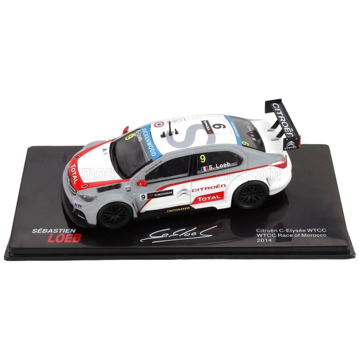 EDICOLA CITROEN C-ELYSEE N 9 WTCC RACE OF MAROCCO 2014 SEBASTIEN LOEB - CON VETRINA - WITH SHOWCASE - WHITE MATT GREY RED 1/43