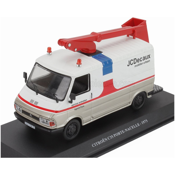 EDICOLA CITROEN C35 VAN PORTE NACELLE JCDecaux MOBILIER URBAIN SERVICE ENTRETIEN AGENCE PARIS 1975 - WHITE RED GOLD 1/43