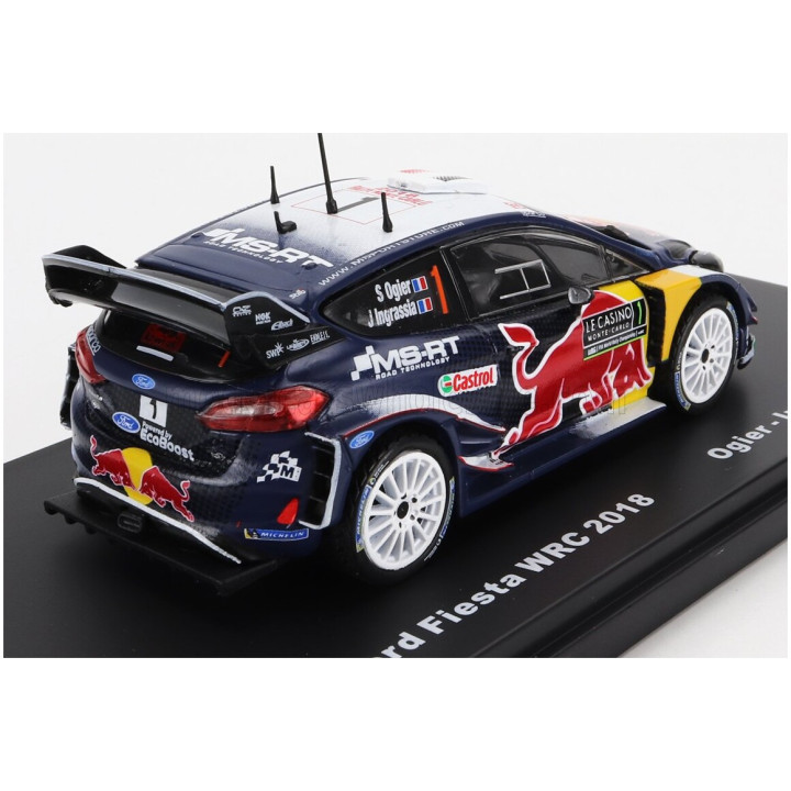 EDICOLA FORD ENGLAND FIESTA WRC RED BULL N 1 WINNER RALLY MONTECARLO 2018 S.OGIER - J.INGRASSIA - BLUE YELLOW RED 1/43