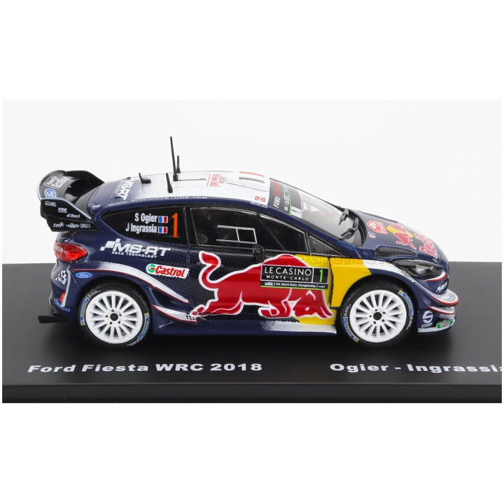EDICOLA FORD ENGLAND FIESTA WRC RED BULL N 1 WINNER RALLY MONTECARLO 2018 S.OGIER - J.INGRASSIA - BLUE YELLOW RED 1/43
