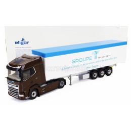 ELIGOR DAF XG TRUCK CASSONE RIBALTABILE GROUPE TRANSPORTS 2023 - BROWN WHITE 1/43