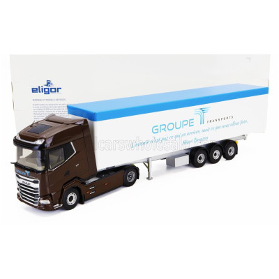 ELIGOR DAF XG TRUCK CASSONE RIBALTABILE GROUPE TRANSPORTS 2023 - BROWN WHITE 1/43